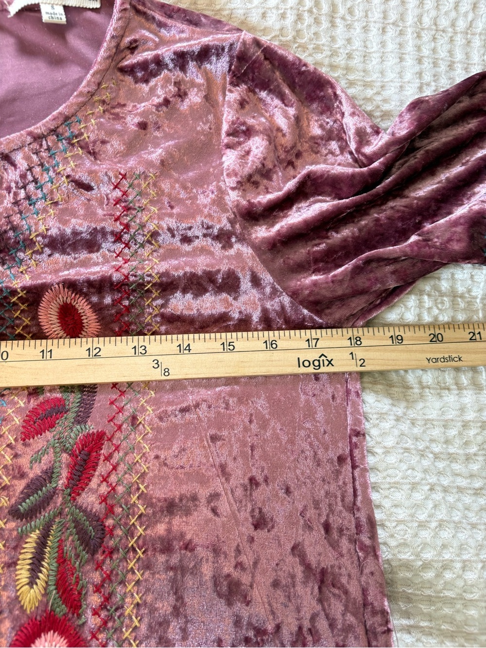 Orange Creek Floral Embroidered Crushed Velvet Dress S Mauve Midi Boho Flapper - Picture 8 of 13